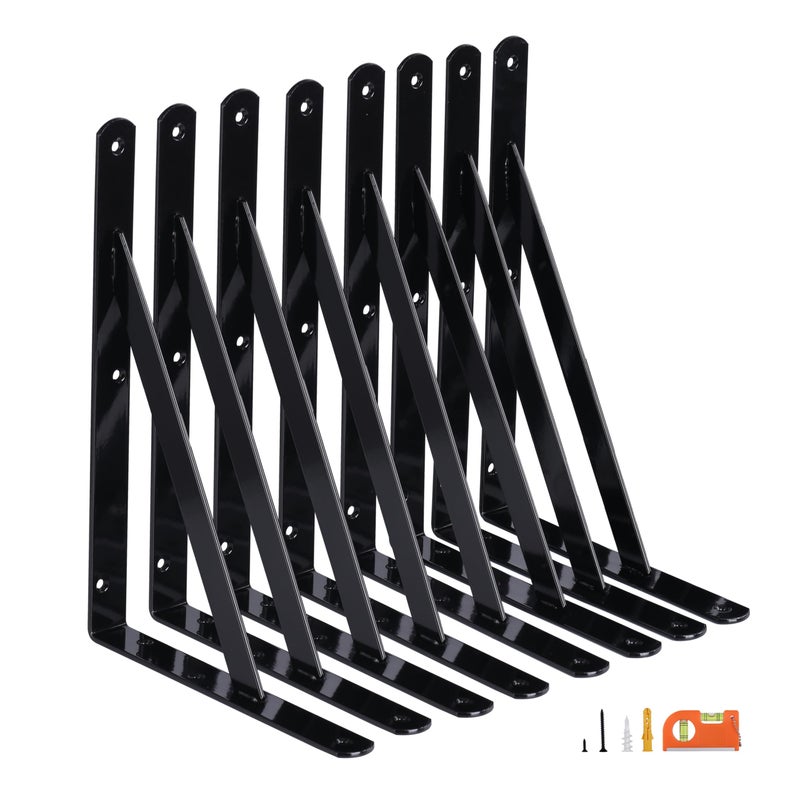 NEODROP 8-Pack 12 Inch Heavy Duty Shelf Brackets  Large Wall Bracket for Garage Kitchen Floating Shelves  Black Powder-Coated Steel - Image 1